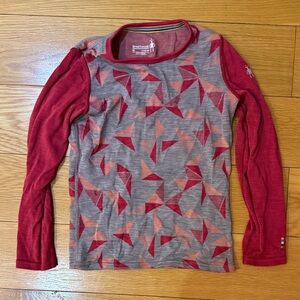 Smartwool M Kids' Red and Gray Geometric Long Sleeve Top